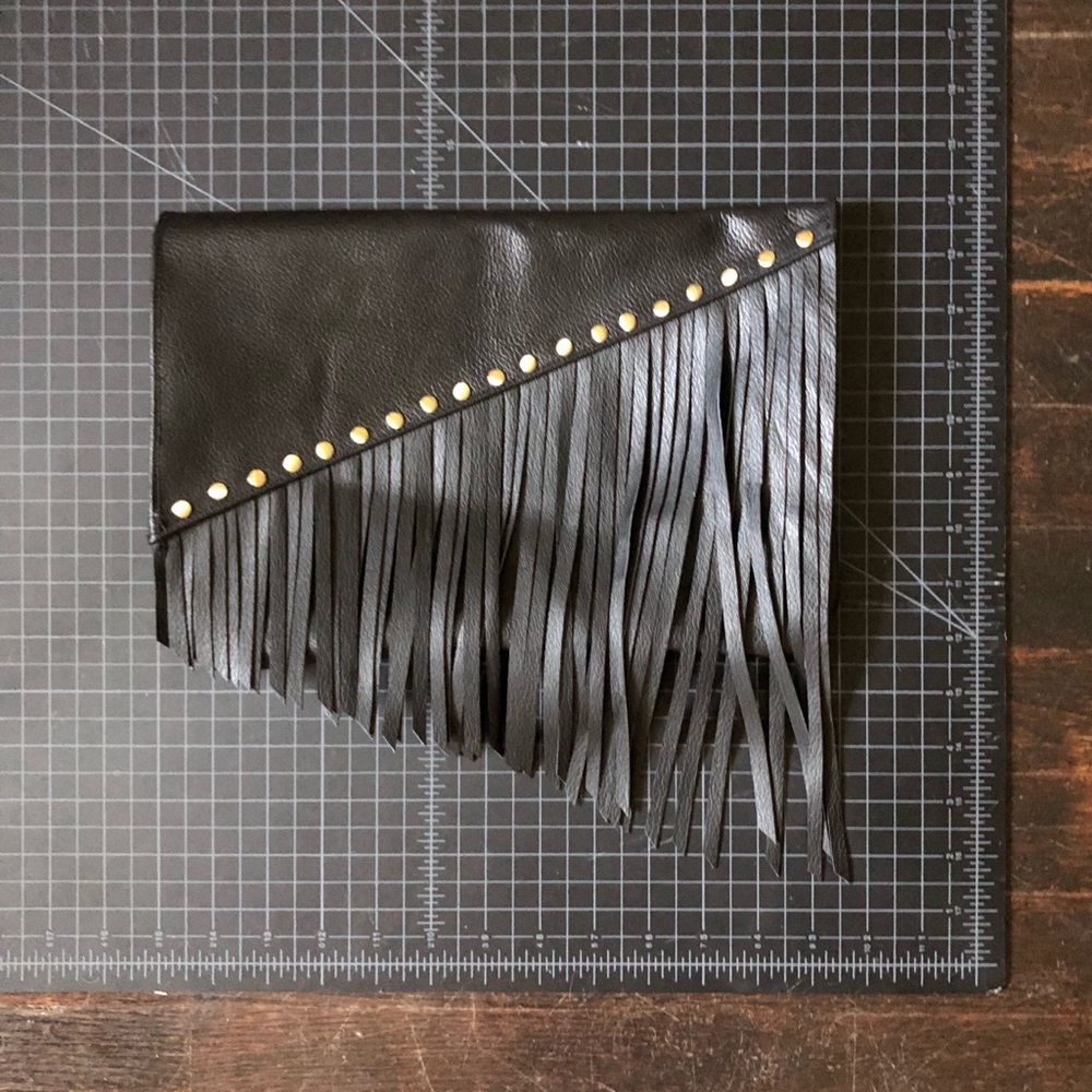 Handmade Leather Fringe Clutch w/ Removable Strap